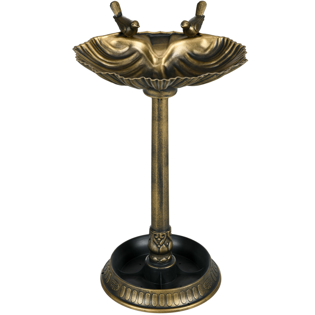 Fuglebad med statuer, 2 bassiner, plastik, antikt look, 49,5L x 38B x 81H cm, bronzefarvet