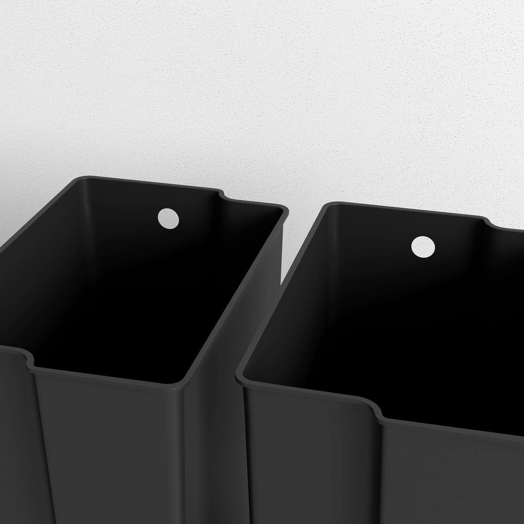 Skraldespand med 2x25l rum, soft-close låg, fingeraftrykssikker, rustfrit stål, sort