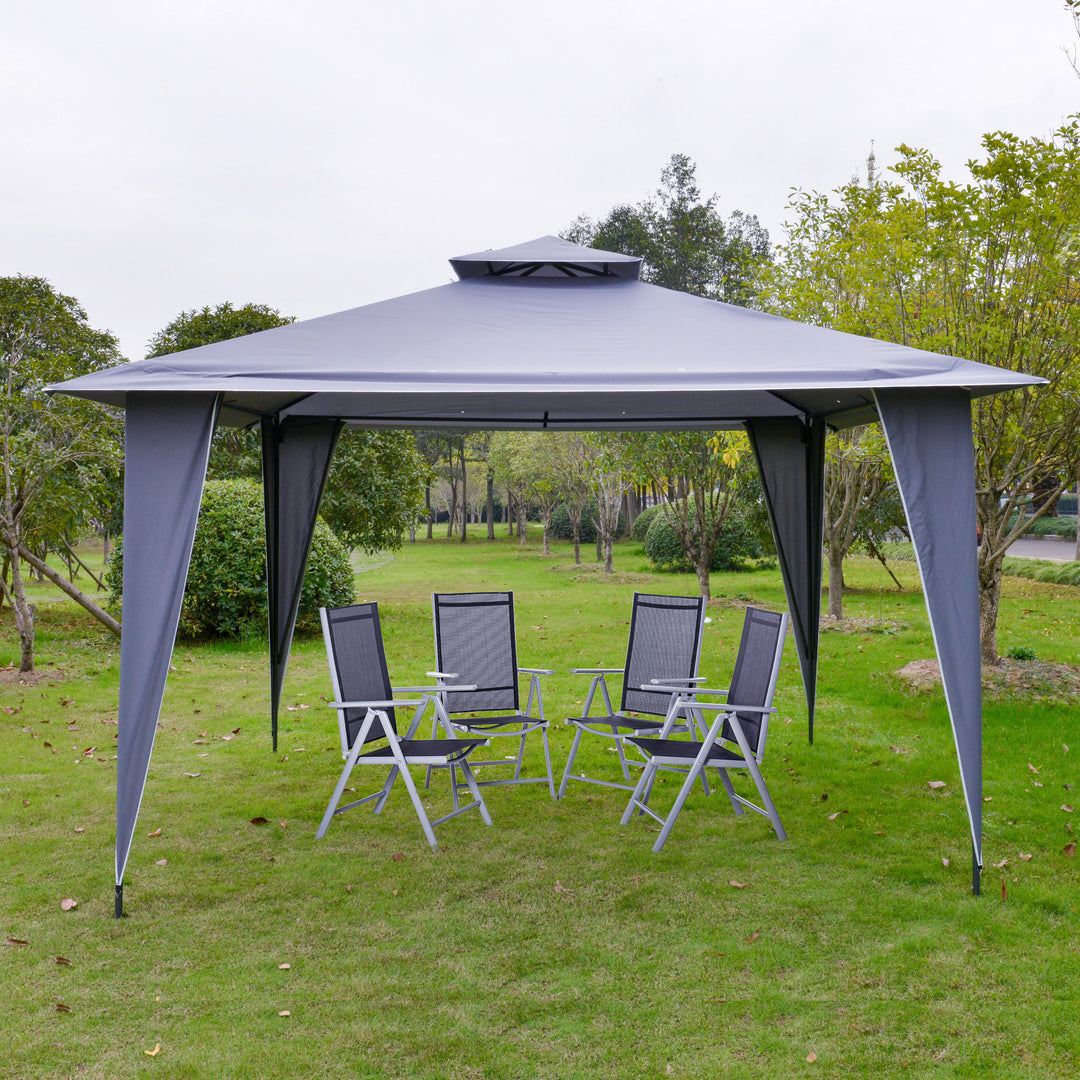 Pavilion partytelt med dobbelt tag 3,45x3,45x2,68m partytelt havepergola metal polyester grå