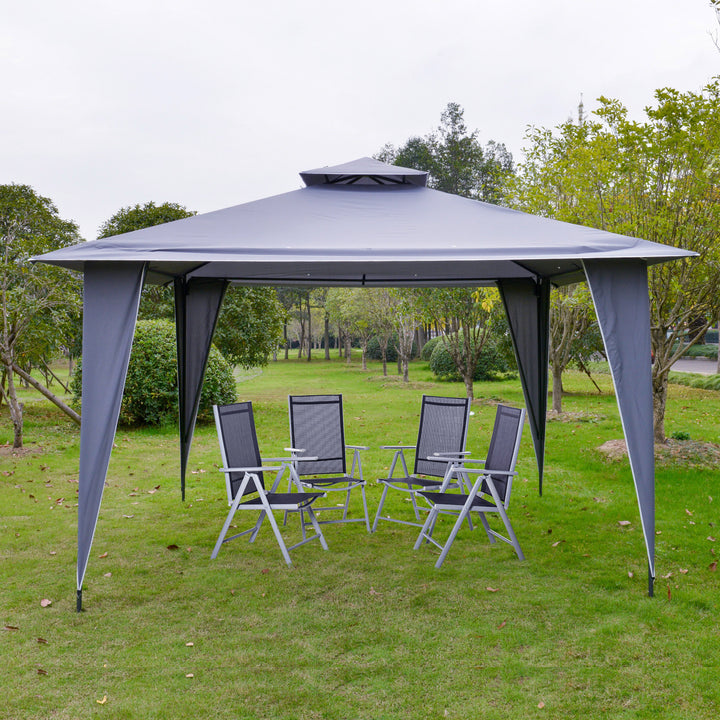 Pavilion partytelt med dobbelt tag 3,45x3,45x2,68m partytelt havepergola metal polyester grå