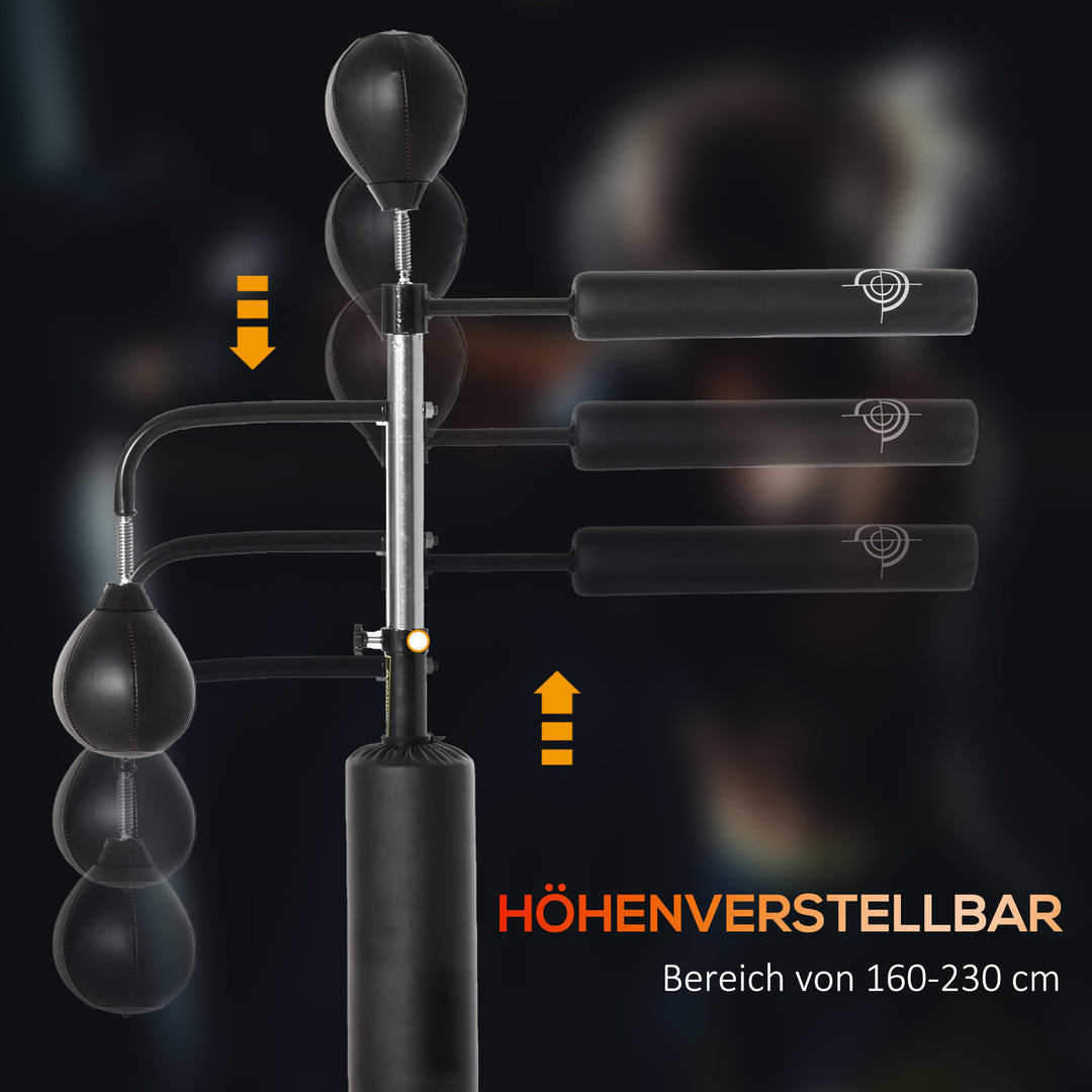 Boksestand stående boksetræner med 2 speed balls reflex bar og sugekop base 160-230cm højdejusterbar velegnet til voksne og teenagere sort
