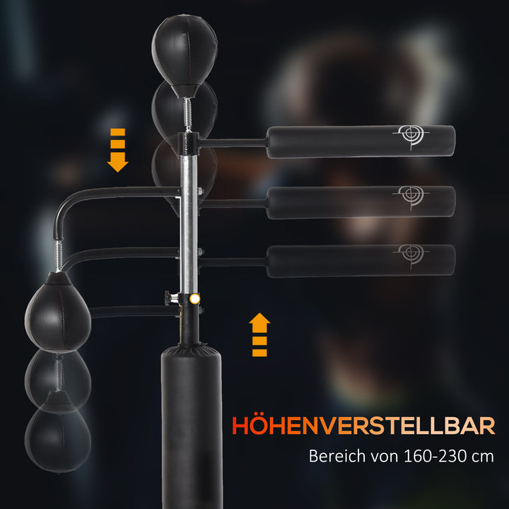 Boksestand stående boksetræner med 2 speed balls reflex bar og sugekop base 160-230cm højdejusterbar velegnet til voksne og teenagere sort