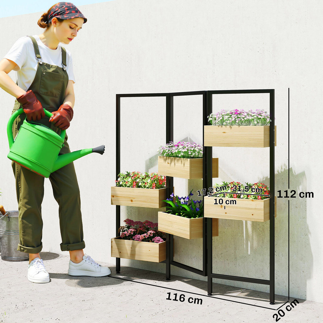 Blomsterkasse med afskærmning, højbed med foldbart espalier, 6 plantekasser med drænhuller, stål