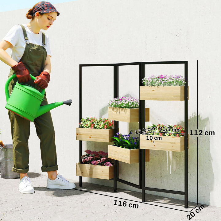 Blomsterkasse med afskærmning, højbed med foldbart espalier, 6 plantekasser med drænhuller, stål