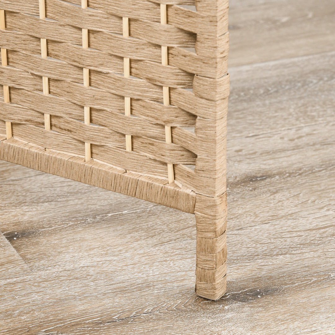 4-panels foldeskærm, 160 x 170 cm, foldbar skillevæg med 2 hylder, naturtræ