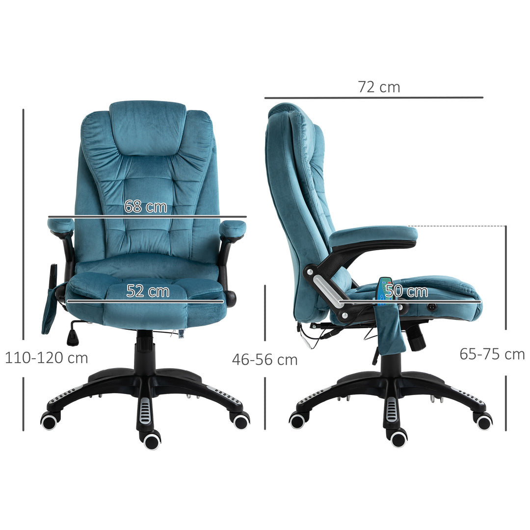 Kontorstol massagestol med varmefunktion executive stol med massagefunktion højdejusterbar ergonomisk gamingstol massage blå 68 x 72 x 110-120 cm