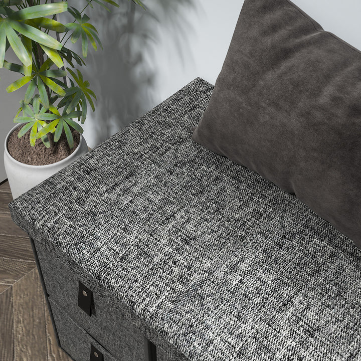 Polstret skobænk, 6 skorum, mdf-stel, linnedlook, grå