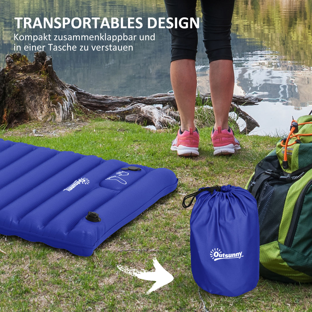 Campingluftmadras, inklusive pumpe, hurtig oppustning, robust, 195 x 70 x 10 cm, blå