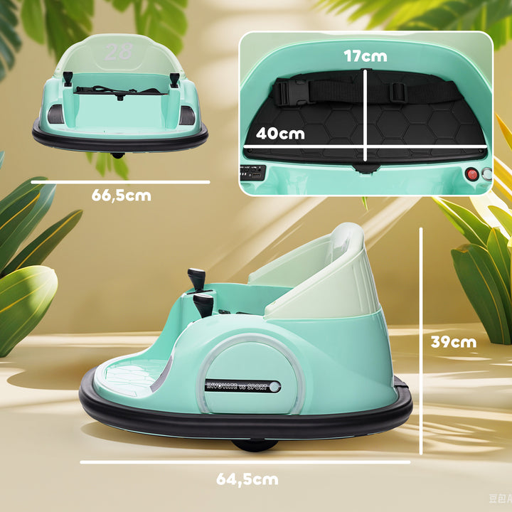 Kofangerbil, 360° rotation, 2 km/t hastighed, sikkerhedssele, led-lys, musik og horn, grøn