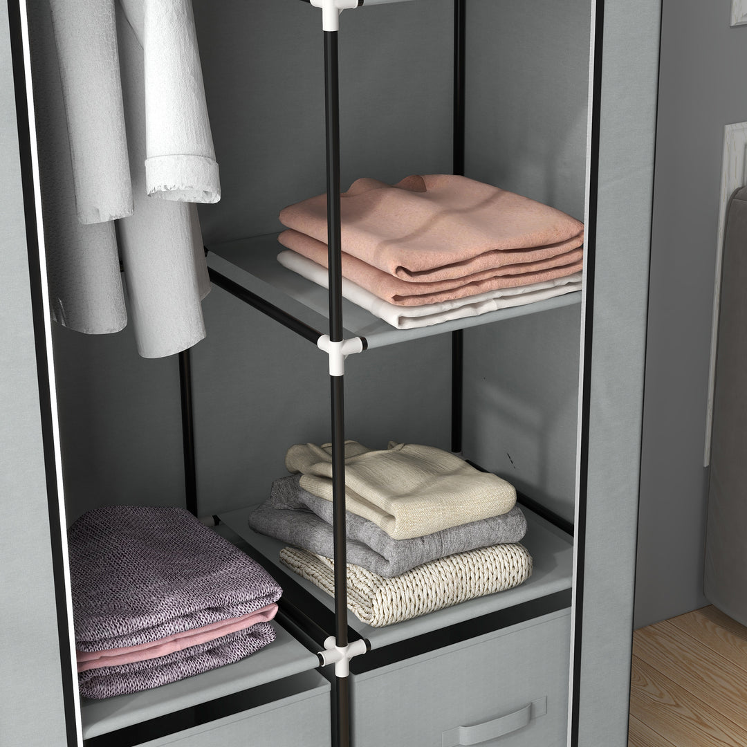 Garderobeskab i stof med 1 garderobestang, 2 skuffer, 83 x 42,5 x 162,5 cm, grå