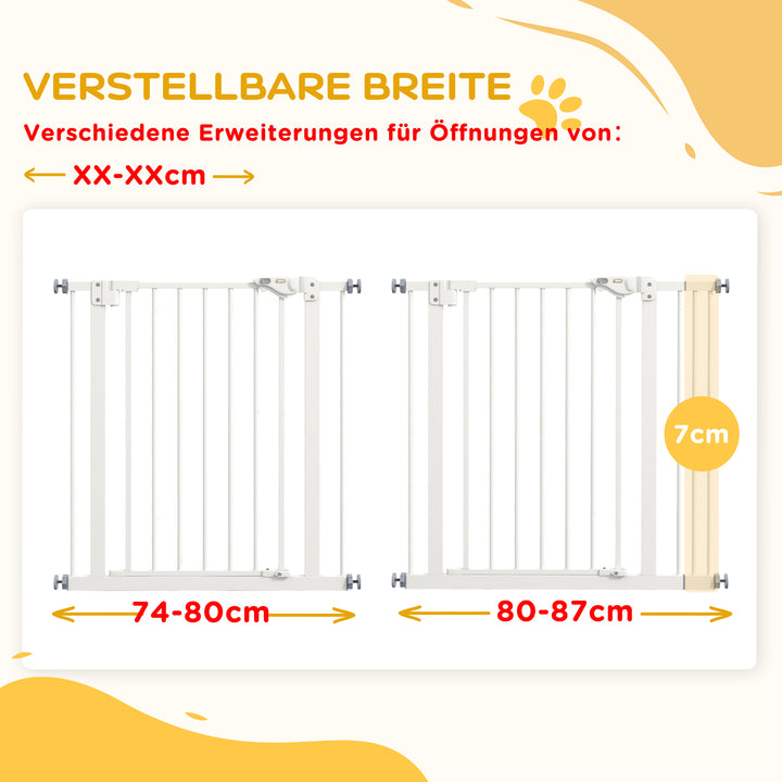 Hundegitter, kæledyrsgitter, metal, plast, 74-87 cm, hvid