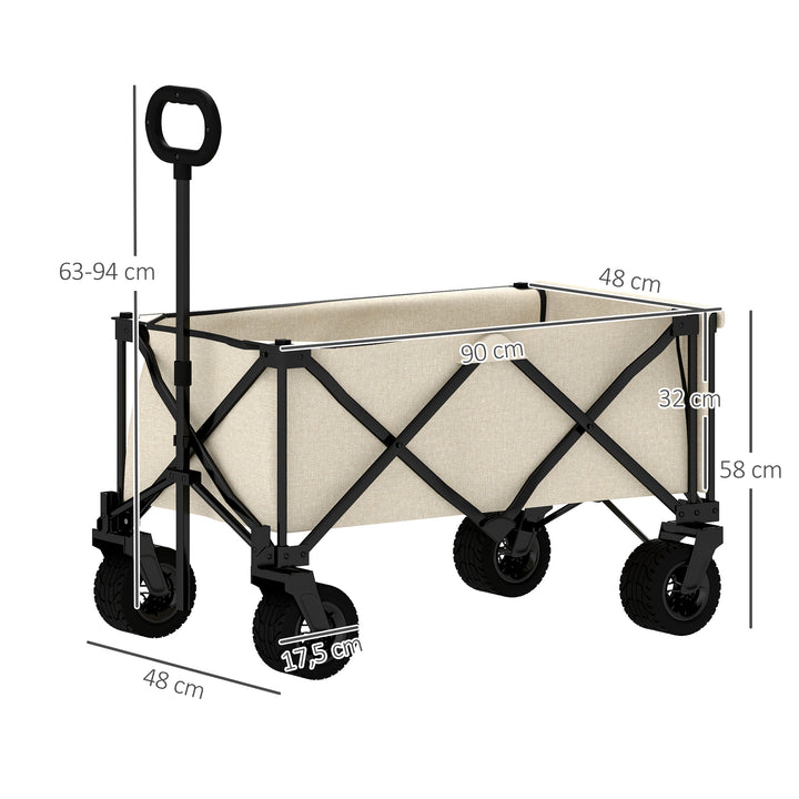 Havevogn, 100 kg lasteevne, foldbar transportvogn med aftagelig presenning, 90 x 48 x 92 cm, beige