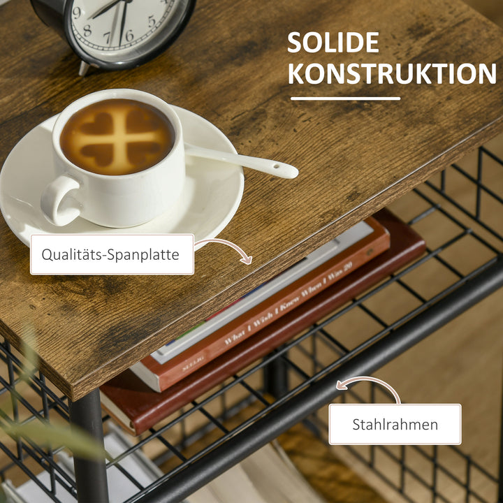 Køkkenvogn i industrielt design 1 hylde 1 opbevaringskurv 4 hjul 40 cm x 30 cm x 62 cm stål sort + brun