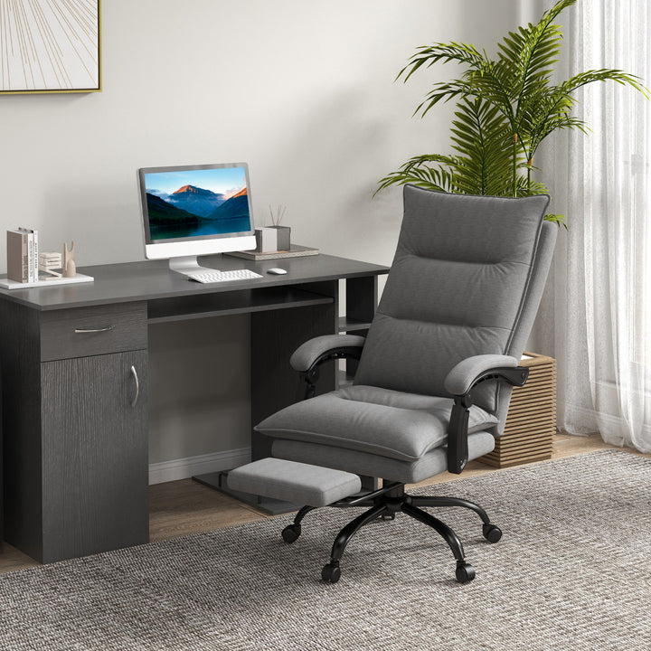 Kontorstol med massagefunktion, varmefunktion, fjernbetjening, udtrækkelig fodstøtte, vipbar, grå