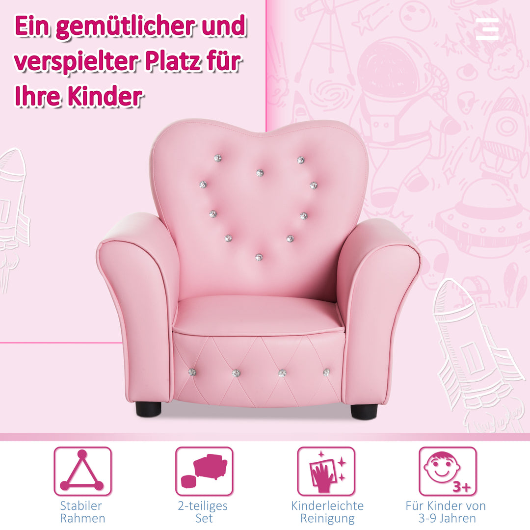 Børnesofa børnestol prinsesse minisofa børneværelsessofa hjerteformet pink l59 x b41,5 x h49 cm