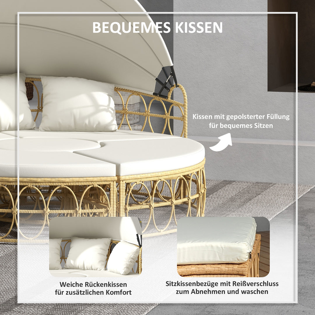 Solø, 4-delt sæt, udtrækkelig baldakin, 5 hynder, rattan-look, 178B x 85D x 66,5H cm, beige