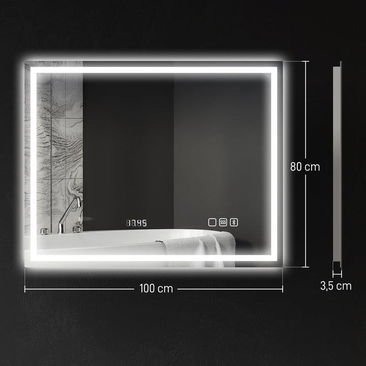 Badeværelsesspejl med belysning 100x80 cm LED spejlur sølv