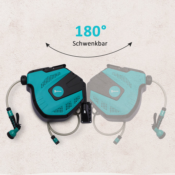 Vægmonteret slangeopruller, 180° drejelig med multibruser, frostbeskyttelse -5–45°c, plast, grøn + sort, 15 m