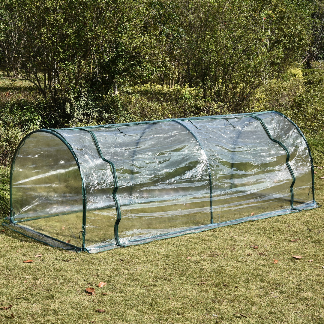 Drivhus, væksthus med dør, kold ramme, plantehus, plantedyrkning, stål, plast, 250 x 100 x 80 cm, grøn