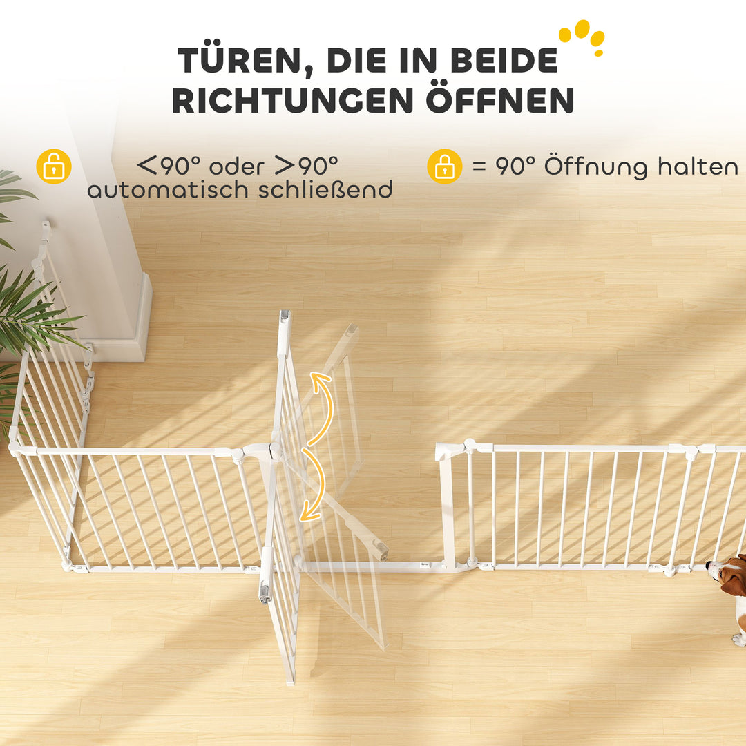 Kæledyrshegn, 8-panels barriere med dør, foldbar, til små og mellemstore hunde, plastik, kulstofstål, hvid