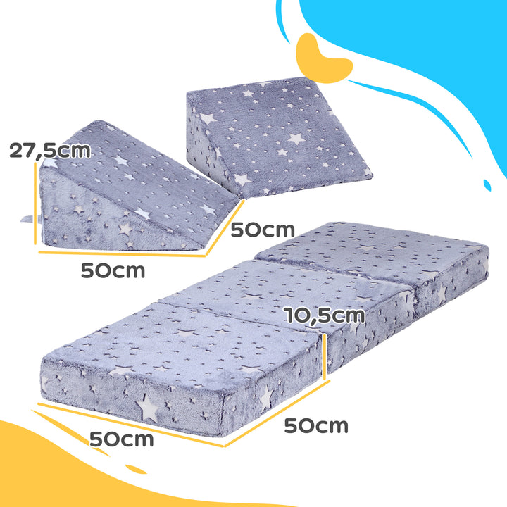 5-Delt modulært børnesofasæt med trappe og madras, pony- og stjernemønster, selvlysende, grå