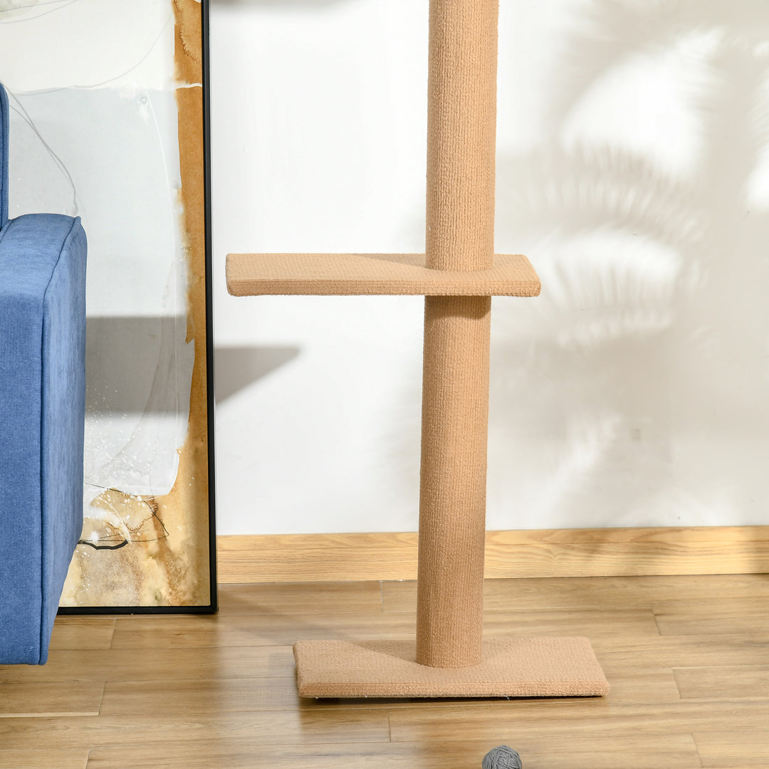 Kradsetræ lofthøjde, 228-260 cm højdejusterbart kradsetræ klatretræ til katte med 3 niveauer, kradsetræ til katte, legetræ fra gulv til loft lysebrun
