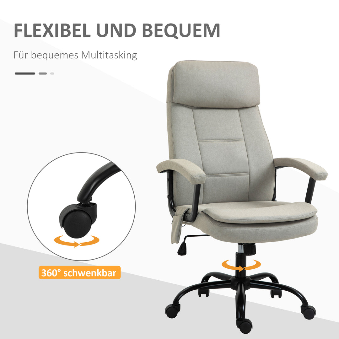 Kontorstol massage højdejusterbar executive chair gaming chair med massagefunktion, ergonomisk drejestol massagestol lændemassage hørfornemmelse beige 63 x 70 x 112-121 cm
