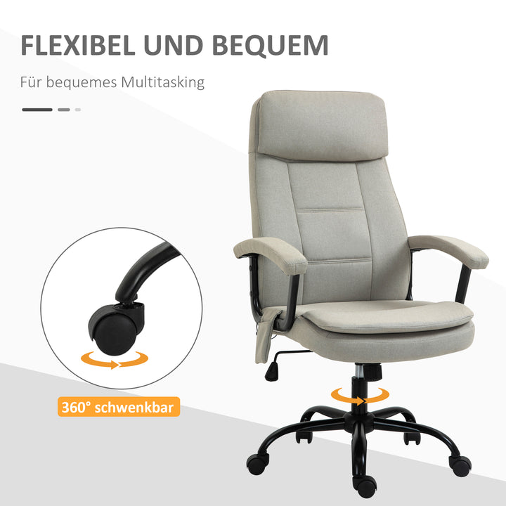 Kontorstol massage højdejusterbar executive chair gaming chair med massagefunktion, ergonomisk drejestol massagestol lændemassage hørfornemmelse beige 63 x 70 x 112-121 cm