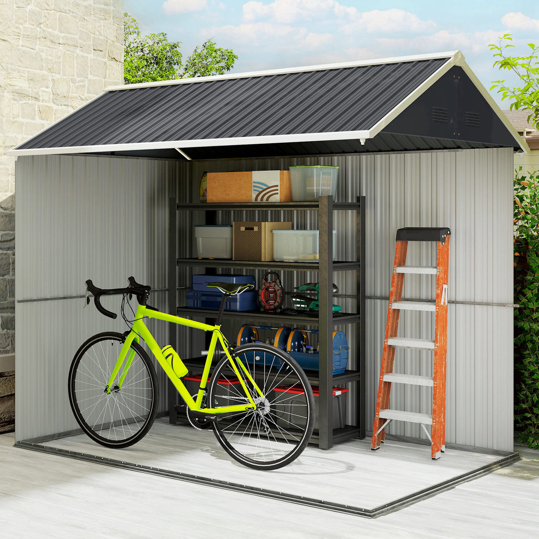 Haveskur, metalredskabsskur, dobbeltdør, vindue, 259x172x222 cm, grå/hvid