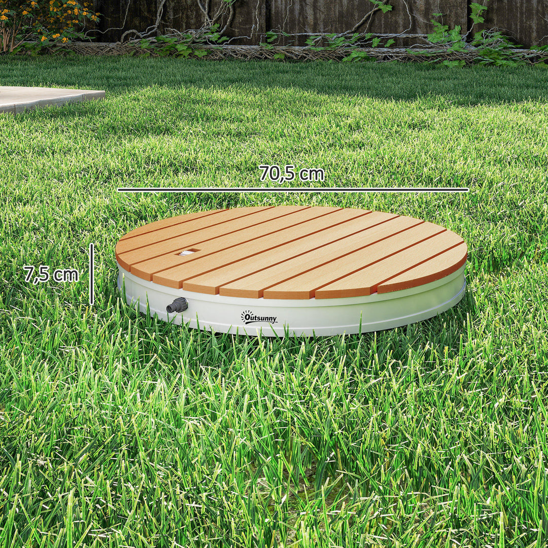 Bærbart udendørs brusesæt med justerbar fontæne, aluminiumsbase, uv- og frostbestandig, naturlig træfinish