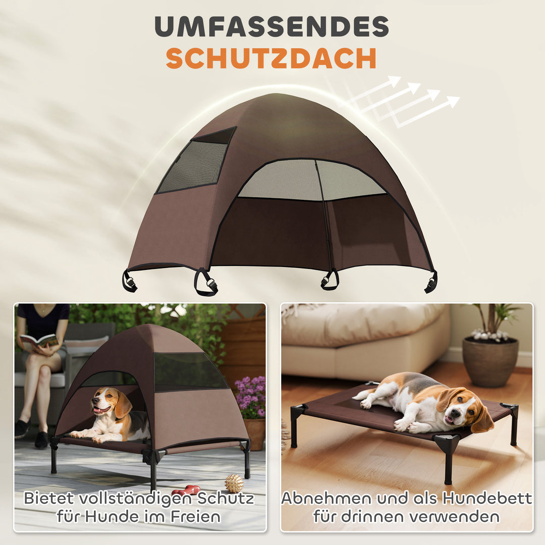 Udendørs hundeseng med tag, hævet hundeseng til mellemstore hunde, 76 x 61 x 71 cm, kaffe