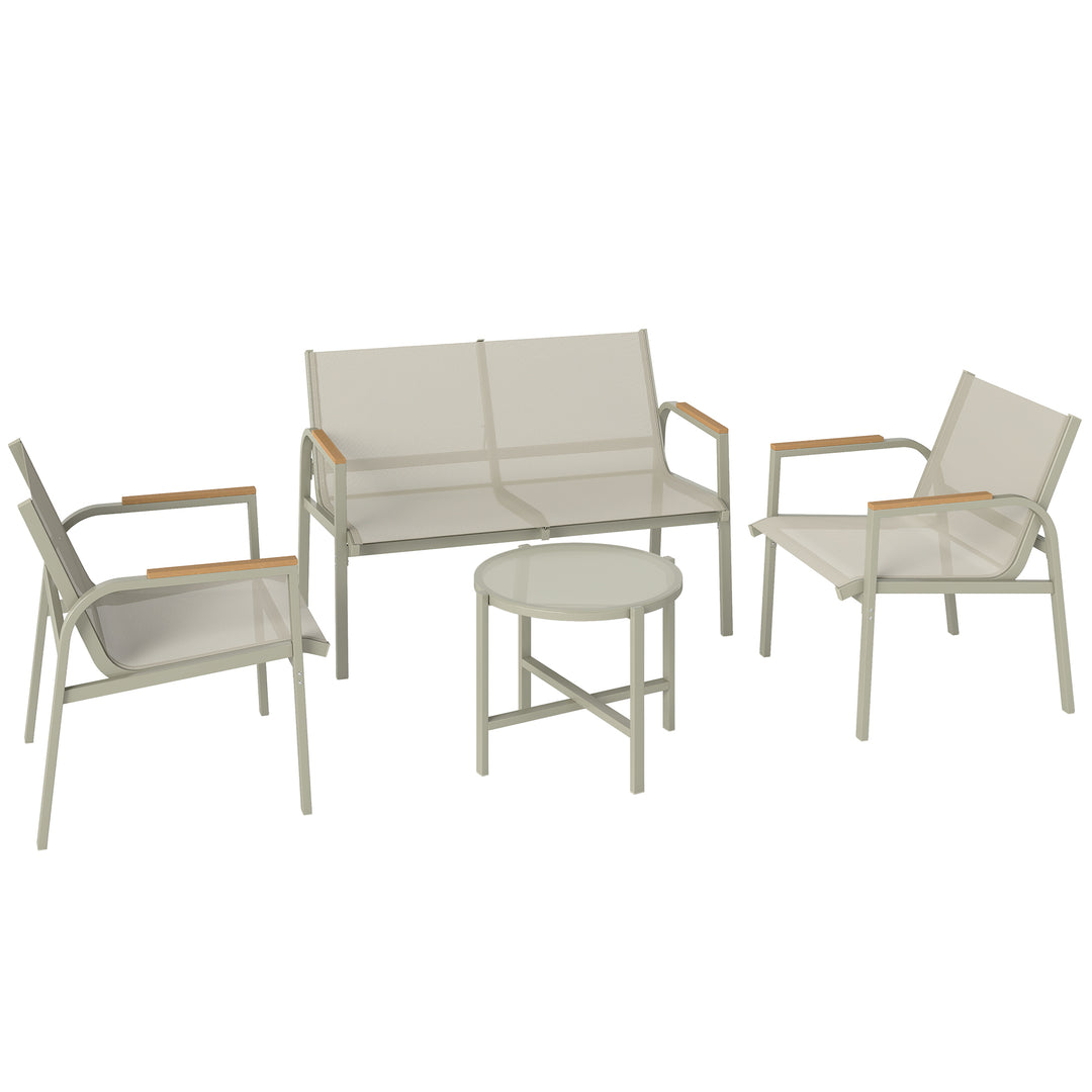 Vejrbestandigt havemøbelsæt i metal, siddegruppe til 4 personer, havelounge med 2-personers sofa, 2 lænestole, sidebord, grøn