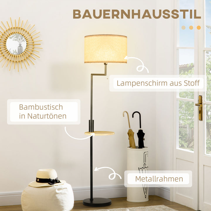Gulvlampe med hylde, gulvlampe, kædetalje, e 27, 40 w, bambus, natur + sort