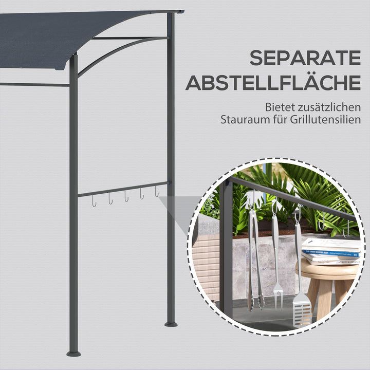 Grillpavillon, grillovertræk, regnslag, kroge til redskaber, stålramme, grå, 215 x 150 x 174/220 cm