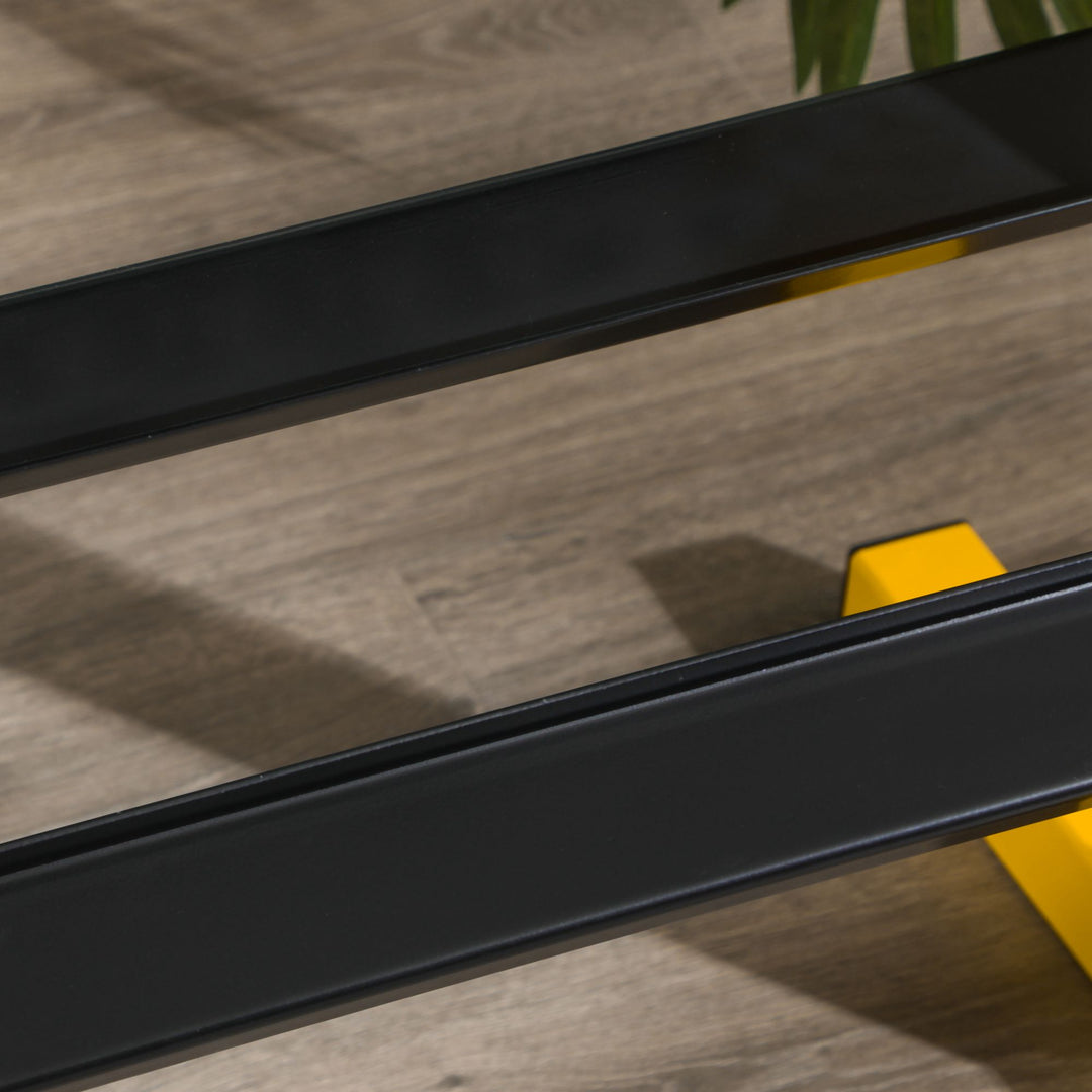 Håndvægtstativ til håndvægte, op til 270 kg, 2 hylder, stålramme, gul, 92,5 x 50,5 x 80,5 cm