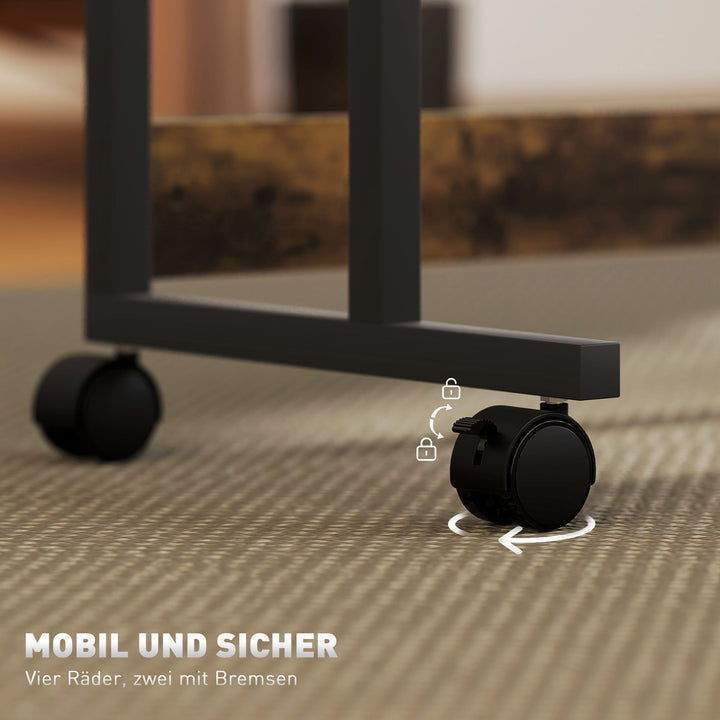 Højdejusterbart hævebord med vipbar bordplade, hjul, opbevaringshylde, til skrivning, læsning, tegning, brun