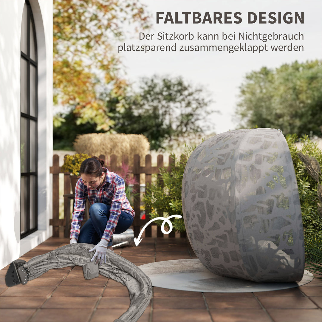 Hængestol til 2 personer, foldbar siddekurv, stor siddehynde, sand, 130 x 103 x 172 cm