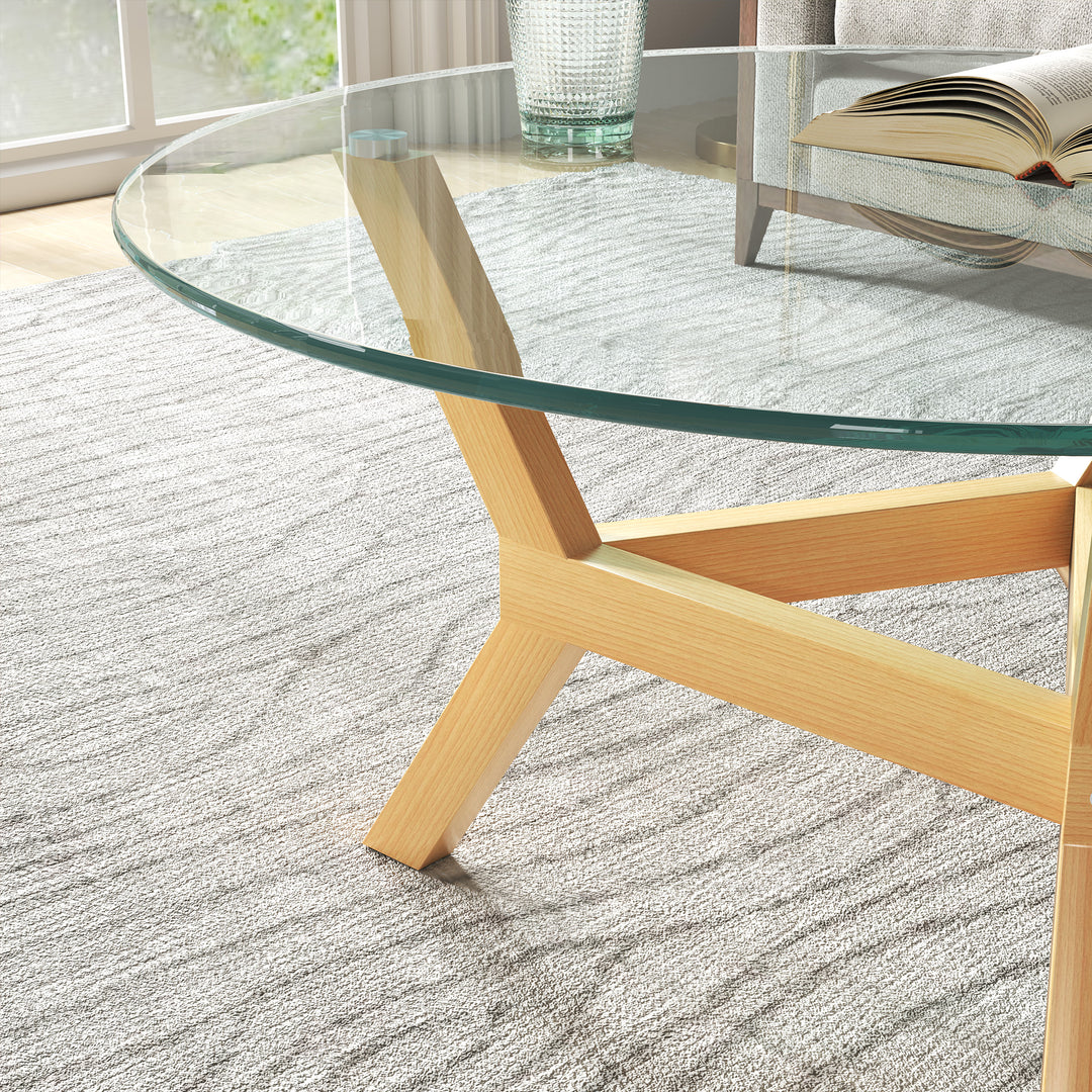 Rundt sidebord i hærdet glas med justerbare fodpuder og stålramme til stue, soveværelse