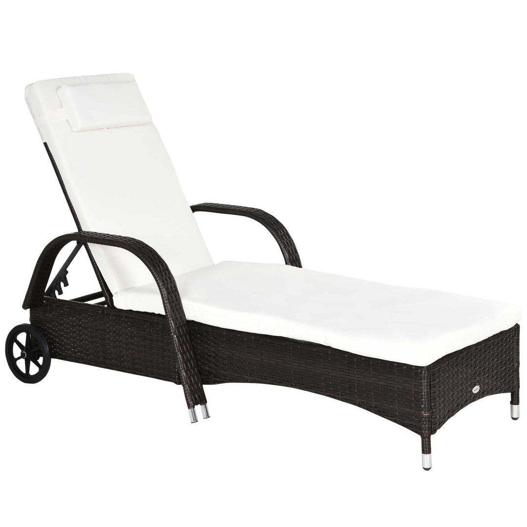 Havestol med hynde, justerbar ryglæn, metalstel, polyrattan, brun+creme, 200 x 73 x 103 cm