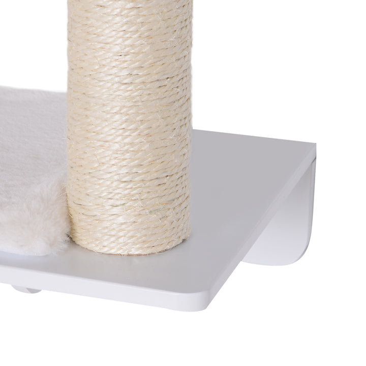 Klatrevæg til katte, vægmonteret kradsetræ, katteligger med kradsetræ, 53 cm kattehylde med boldlegetøj, plysmåtte, kradsetræ til katte, kattesøjle, hvid