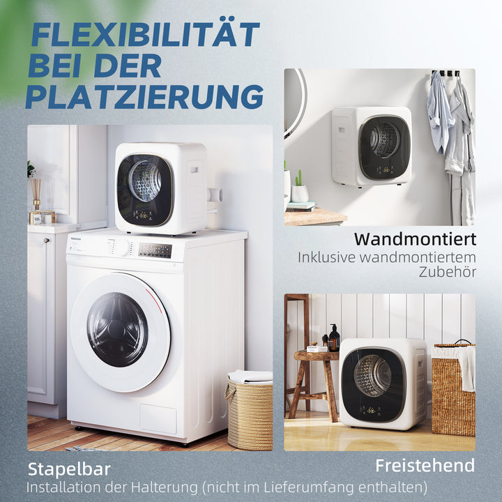 4 kg tørretumbler, kompakt design, 5 tilstande, timer, hvid+sort