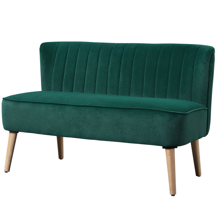 2-Personers stofsofa polstret sofa dobbeltsofa siddemøbler loungesofa træ fløjlsagtig polyesterskum mørkegrøn 117 x 56,5 x 77 cm