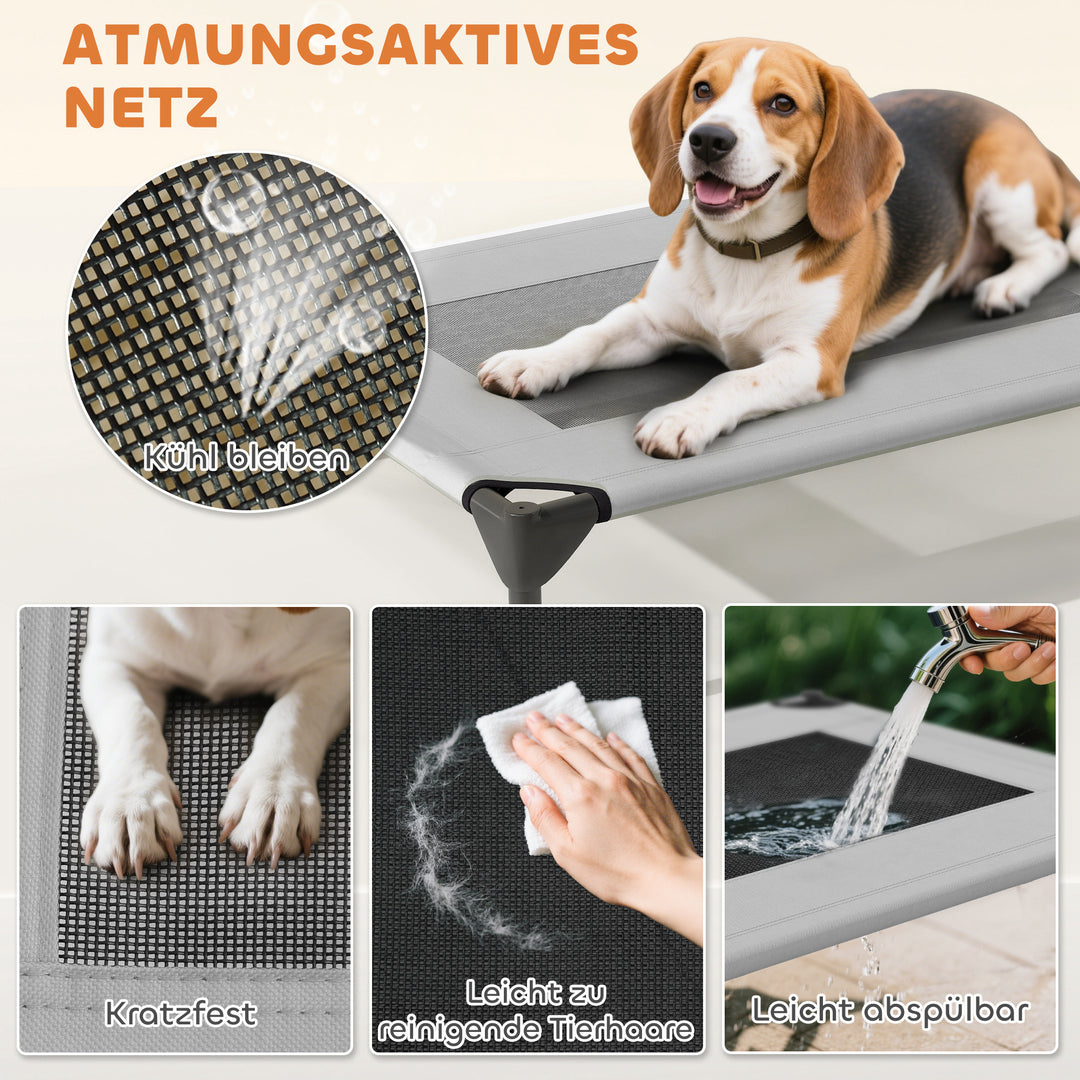 Udendørs hundeseng med tag, hævet hundeseng til mellemstore hunde, 76 x 61 x 71 cm, lysegrå