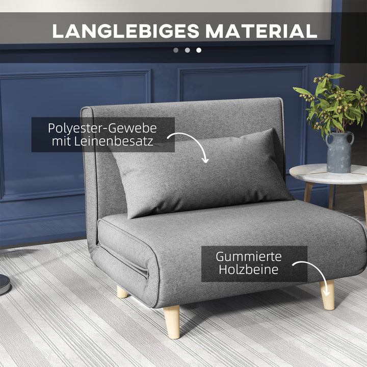 Enkelt sovesofa sovesofa foldsofa justerbar ryglæn liggestol nordisk skandinavisk 25d skum hushør imiteret grantræ grå 94 x 78 x 80 cm