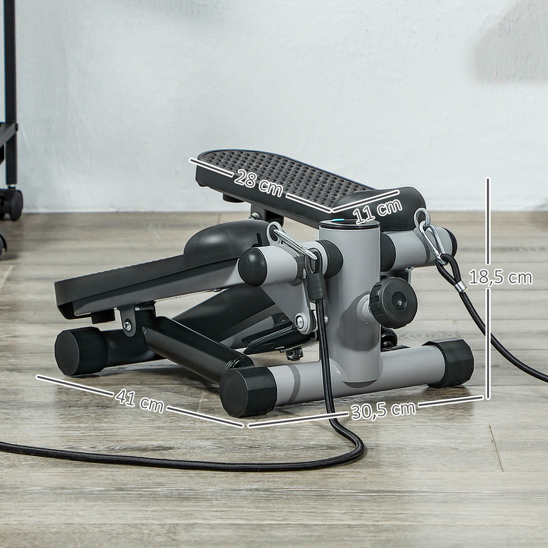 2 I 1 mini stepper til hjemmet med power ropes, lcd display up-down swing stepper 41 x 30,5 x 18,5 cm grå