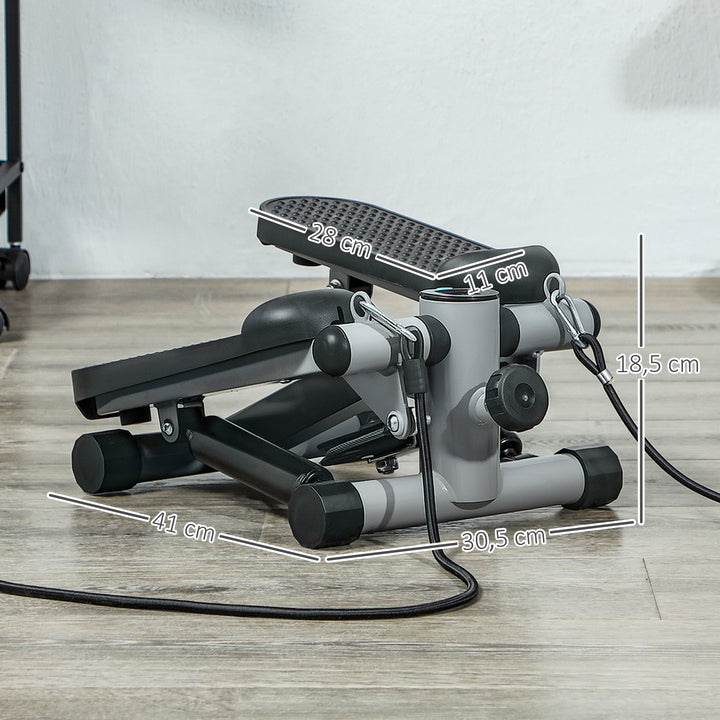 2 I 1 mini stepper til hjemmet med power ropes, lcd display up-down swing stepper 41 x 30,5 x 18,5 cm grå