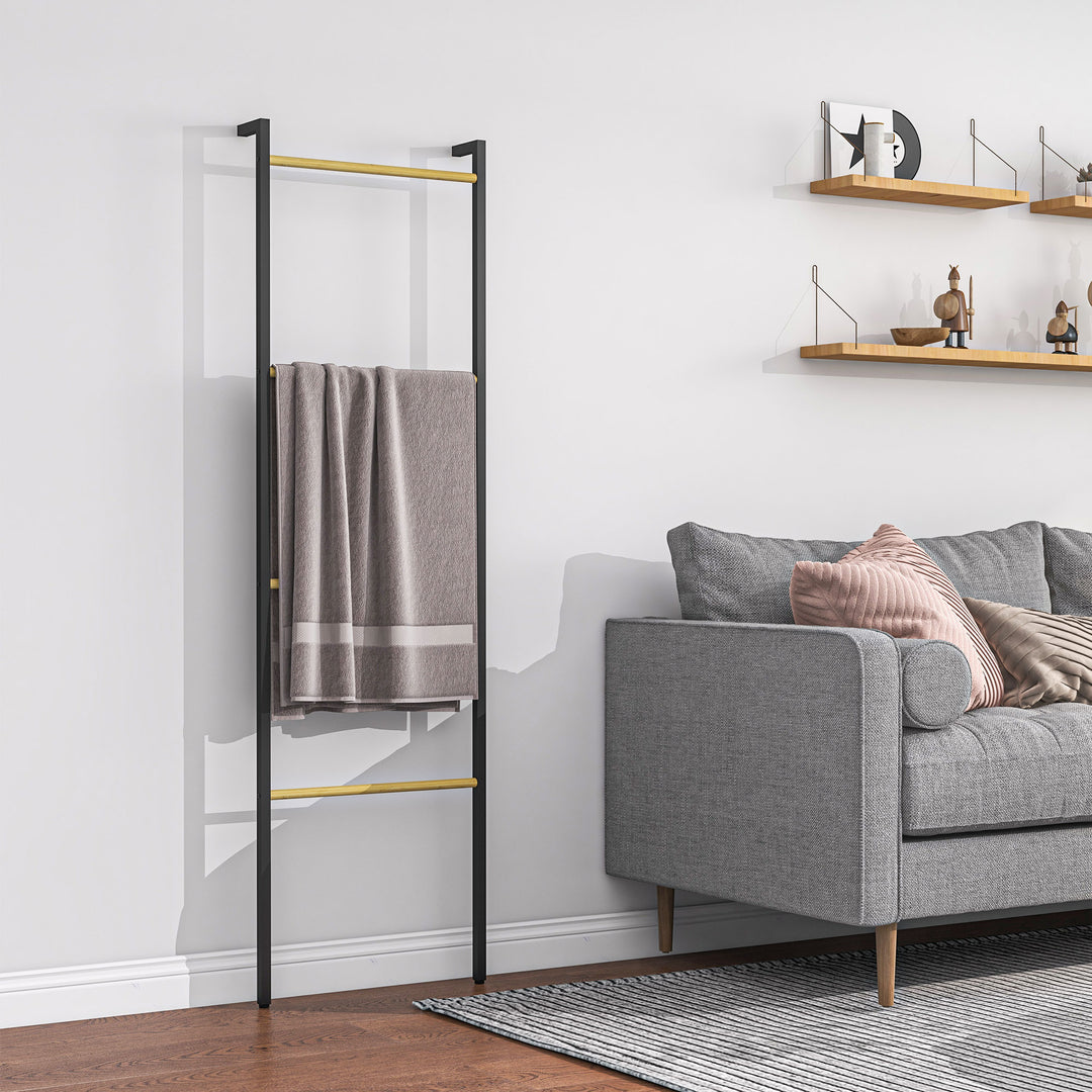 Håndklædetørrer, fritstående, 4 stænger, 49 x 5,5 x 167,5 cm, sort/naturfarvet