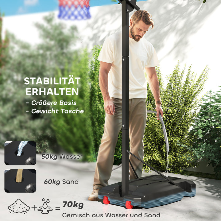 Børne basketballkurv, udendørs basketballkurv til børn, 200-260 cm højdejusterbar, med hjul, alder 6+, rød