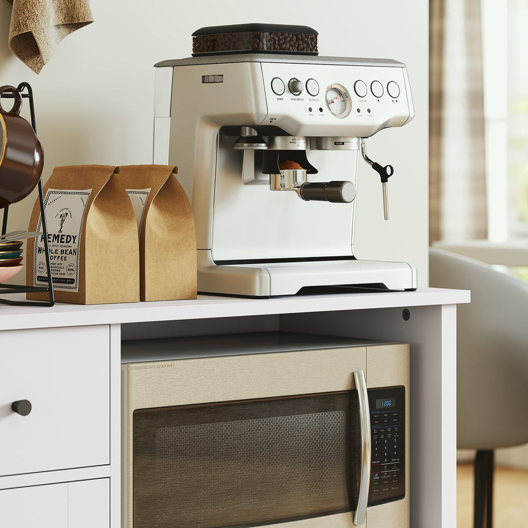 Køkkenskab med kabelhul, kommode med 2 skabe, åbent rum, skuffe, 80 x 35 x 72,2 cm, spånplade, hvid