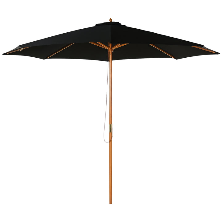 Parasol Ø 300 cm, parasol med UV-beskyttelse, træparasol til balkon, stabil strandparasol, markedsparasol, solbeskyttelse til strand, terrasse, have, sort